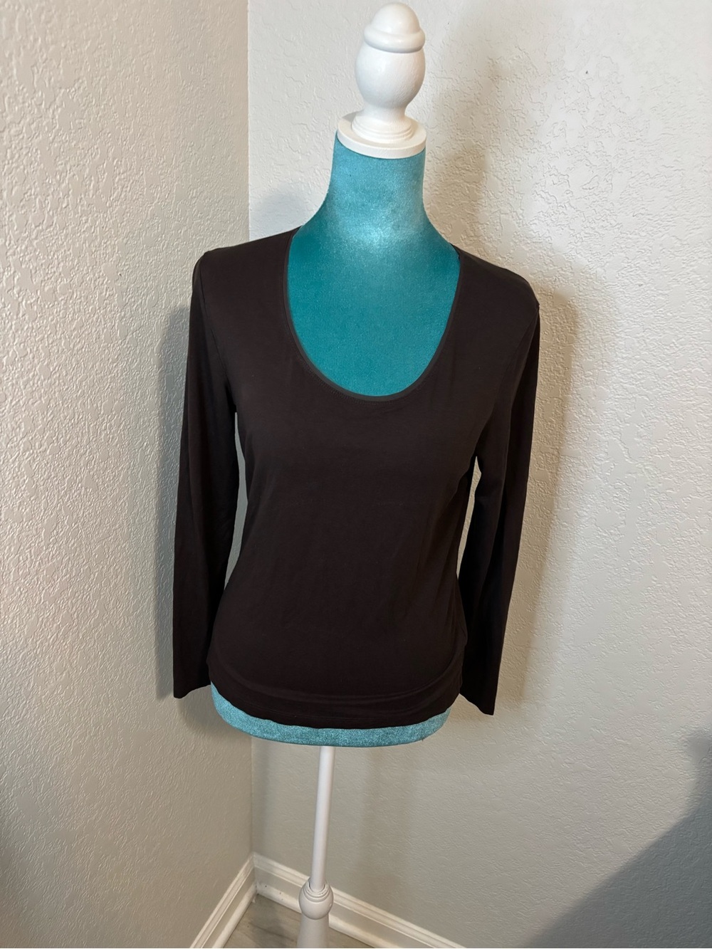 VTG Casual Corner Brown Scoop Neck Blouse M Boho Cottagecore Coastal Stretch Top